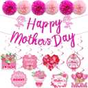 Happy Mothers Day Decorations Party Supplies Kit - Includes Glitter Happy Mother's Day Banner, 6 Paper Pom Poms, Hanging Swirls with Best Mom Ever - Rose Floral Mothers Day Theme Decor for Home Indoor