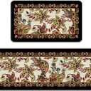 Vintage Floral Kitchen Rugs Set of 2 | Traditional Ethnic Paisley Flowers Floor Mats Home Decor, Retro Ornate Door Mat Decorations - 17x29 and 17x47 Inches