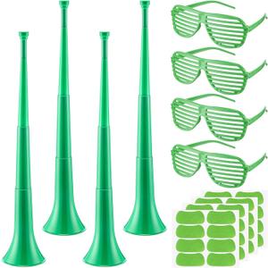12 Pcs/4 Set Cheerleading Items with Stadium Horn Shutter Shaded Glasses Cheering Noise Maker for Soccer Football Events(Green)