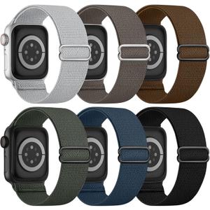 6 Pack Stretchy Solo Loop Compatible with Apple Watch Band 45mm 46mm 44mm 42mm 49mm 41mm 40mm 38mm Men Women, Braided Elastic Nylon Strap for iWatch Series 10 9 8 7 6 5 4 3 SE SE 2 Ultra Ultra 2 (Black/Clay/StoneGrey/Grey-Green/Brown/Indigo)