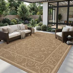 MontVoo-Outdoor Rug-Patio Rug 8x10 ft Polypropylene Indoor Outdoor Rugs Outdoor Carpet for Patio Deck Balcony Porch, Textured Weave, Durable for High Traffic, Fade-Resistant, Vintage Neutral Brown