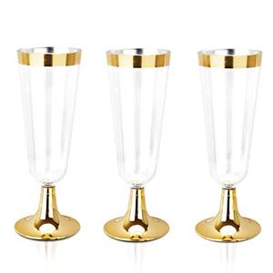 bUCLA 50 Pack Gold Plastic Champagne Flutes - 5OZ Plastic Champagne Glasses With Gold Rim - Premium Quality Gold Disposable Cups-Ideal for Thanksgiving Party, Weddings