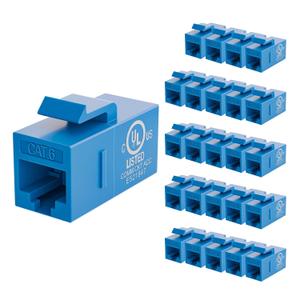 VCE UL-Listed CAT6 Keystone Coupler 25-Pack, Ethernet Coupler Female to Female, RJ45 Coupler for CAT6/CAT5e/CAT5, Keystone Jack, Blue