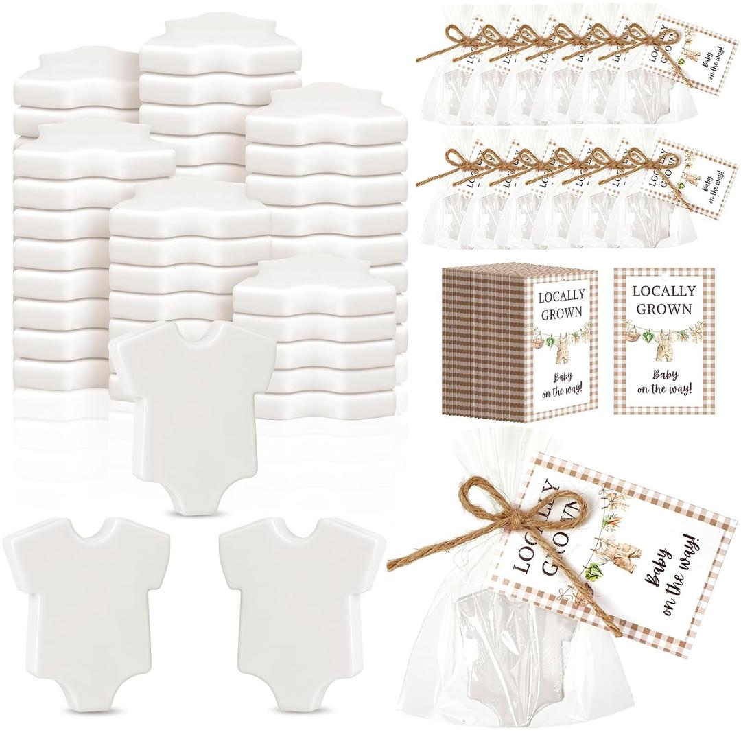 Loopeer 30 Sets Baby Shower Favors for Guests White Shirt Shape Mini Handmade Scented Soap with Opp Bags and Thanks Tags Party Gifts for Gender Reveal Baptism Shower Wedding