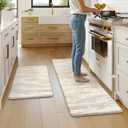 KIMODE Anti Fatigue Kitchen Mats for Floor, Farmhouse Brown Kitchen Rugs Sets of 2, Summer Cushioned Kitchen Floor Mats, Comfort Standing Mats for Sink Laundry Office Desk 20"x59"+20"x32" (Light Brown/Multi)