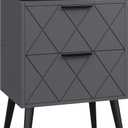 Nightstand with 2 Drawers, Grey Bedside Table, Wooden Side Table, Modern Style Night Stand End Table Drawer Dresser for Living Room Bedroom MLBZ09GU