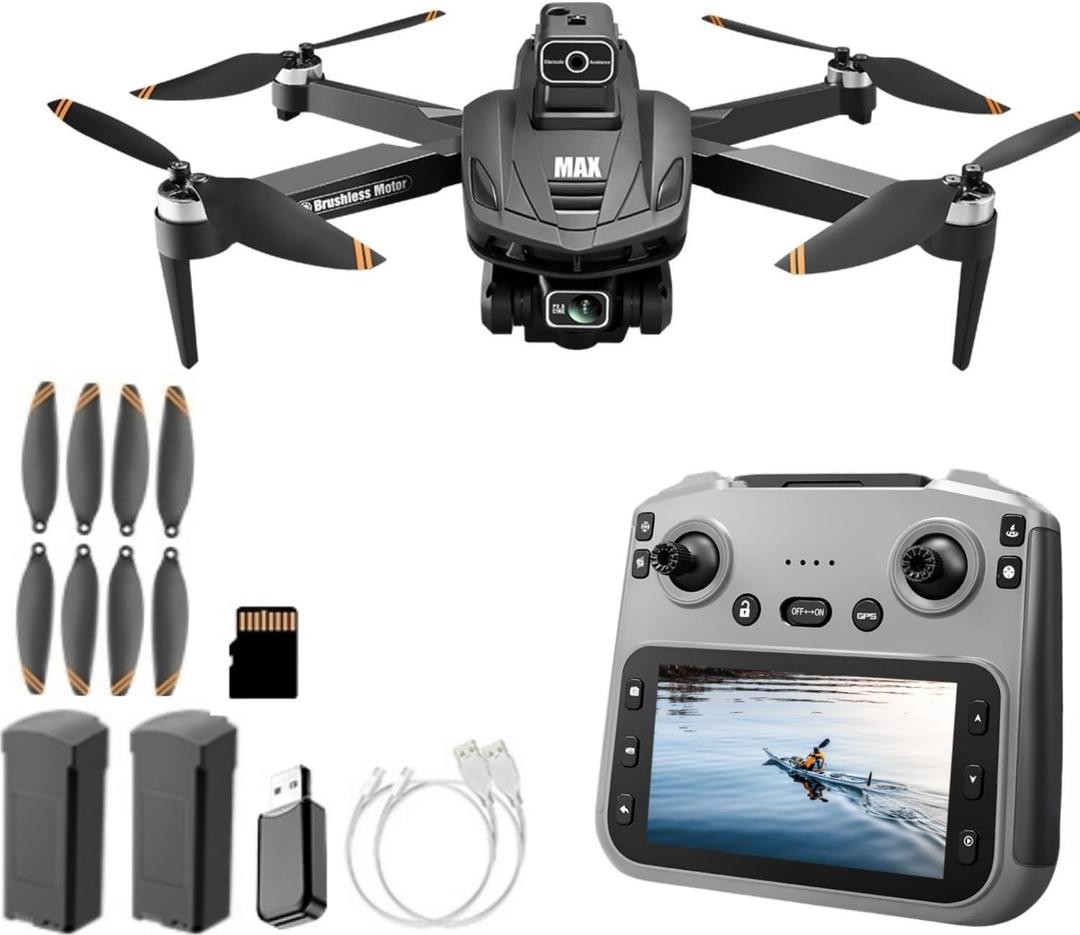 GPS Drone with 4K Camera, 4.5" LCD Display - 3280ft HD Image Transmission, 50x Zoom, Auto return, Follow Me, Go Home, Gesture Control, One Key Takeoff/Landing, Altitude Hold,led Light Professional Quadcopter for Aerial Photography Control and Video Recording, Beginner-Friendly FPV RC Quadcopter