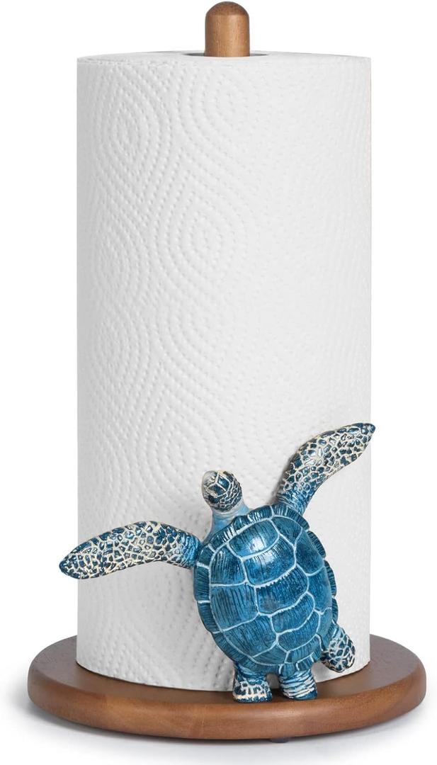 Turtle Paper Towel Holder - Coastal Decor Home Beach House Gift Sea Turtle Gifts for Women Bathroom Decor Unique Funny Cute Cool Paper Towel Holder Stand Kitchen Counter Beach Themed Accessories Stuff (12.5" X 7")