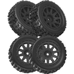 RC Wheels and Tires Truck Tires for 1/18 Typhon Granite, RC Buggy Wheel & Rubber Tire Plastic Rims for 1/18 RC Scale Car,4pcs,Black