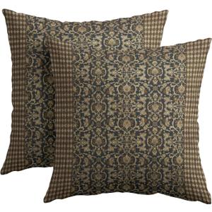 Kawani Brown Antique Pillow Covers 18x18 Inch Vintage Floral Block Print Decorative Throw Pillow Covers Set of 2 Retro Turkish Pillowcases Cushion Covers for Couch Indoor Outdoor Home Decor