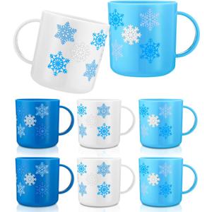 6 Pcs Christmas Mugs Bulk 6 oz Small Plastic Snowflake Mugs Reusable Hot Cocoa Mug Blue Winter Holiday Cups with Handles for Winter Party Supplies Xmas Stocking Stuffers Classroom Gifts