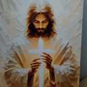 2D No Texture Jesus Canvas Wall Art with Holding Cross, Cross Paint Stripe Painting Poster, Christian Wall Decor, Jesus Picture for Wall Living Room Church Bedroom Home Decoration 24*36 in (Stretched Canvas on A Wooden Frame)