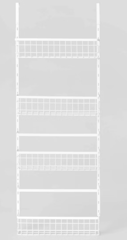 4-Tier Over The Door Pantry Organizer Heavy Duty, Metal Hanging Storage Rack with Wired Tubing, Adjustable Shelves for Kitchen, Bathroom, Closet, Space-Saving Design White