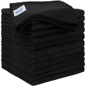 HOMEXCEL Black Microfiber Cleaning Cloth 12 Pack, 12.5 x 12.5 inch Microfiber Towels for Cars, Ultra Absorbent Car Washing Cloth, Lint Free Streak Free Cleaning Rags for Car, Kitchen, and Window