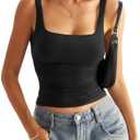 Eachyes Womens Square Neck Double Lined Tank Tops Low Back Fitted Sleeveless Tops M, Black 