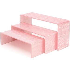Pink Acrylic Risers Display Stand - 3 Tier Stand For Pop Figures , Rainbow Cupcake Stand , Rectangle Shelf , Perfume Organizer , Dessert Stand (1 set)