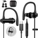 Wired USB Type C Earbuds Over Ear Cord USB C Headphones with Microphone Volume Control for iPhone 17 16 Pro 15/iPad 10th for Galaxy S25 S21 Pixel 10 Earphones School Student Sport C Plug Headset Black