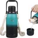 Insulated Water Bottle with Handle and Strap,Vacuum Travel Tumbler with Cup Lid,Thermo Coffee Cup for Hot Cold Drinks 40 OZ,TealBlack