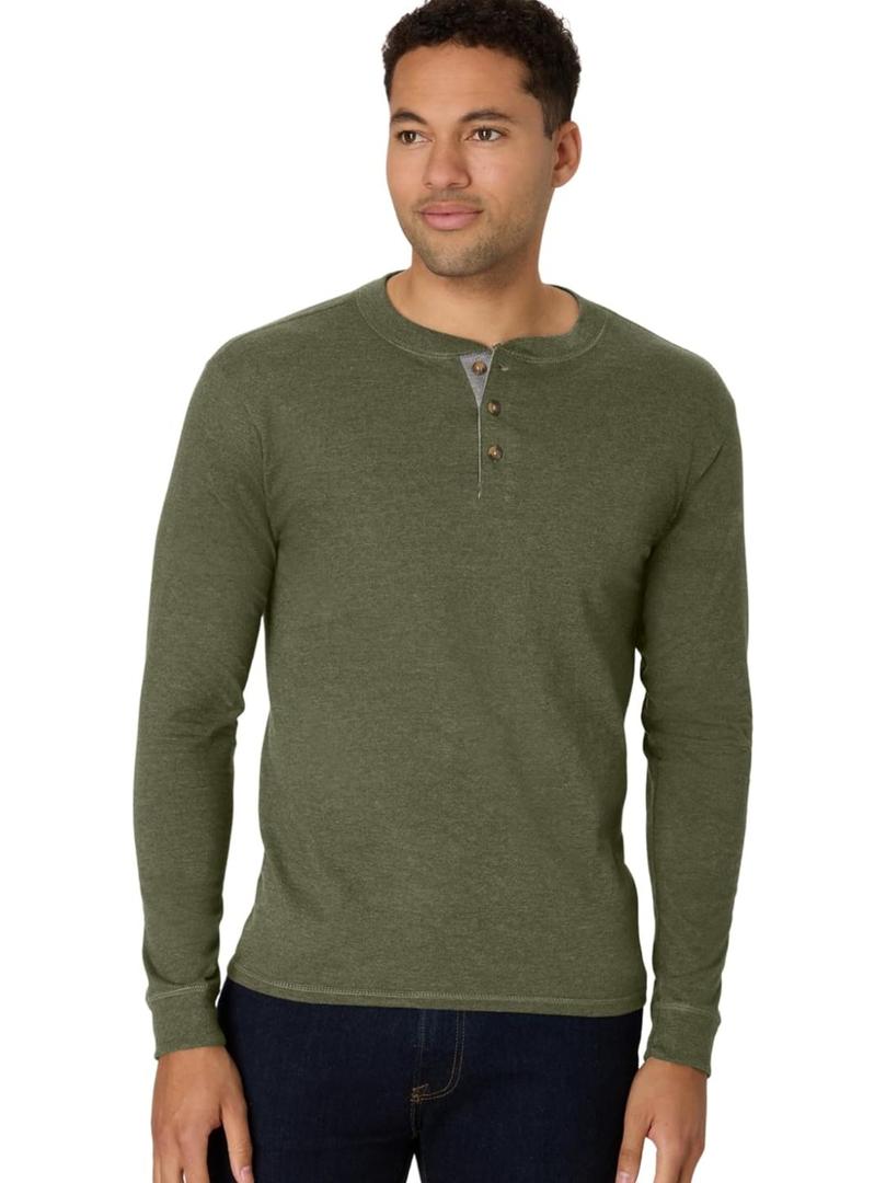Hanes Mens T-Shirts, Men's Beefyt Henley Shirts, Men's Cotton Long Sleeve Shirts, Size M
