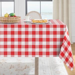 Softalker Gingham Checkered Tablecloth Rectangle - Outdoor Waterproof Buffalo Plaid Table Cloth, Stain Resistant Washable Table Cover for Picnic, Camping, Dining - Red and White, 60 x 120 Inch