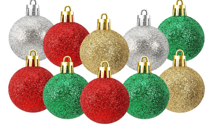JULMELON Christmas Ball Ornaments Hanging Balls Shatterproof Decorations for Xmas Tree, Home Decor for Party, Holiday, Wedding, Anniversary, DIY Craft Decor Supplies (Glitter Surface)