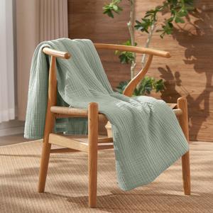 David's Home 100% Natural Cotton Muslin Blanket Queen Size, 4-Layer Soft Breathable Lightweight Cozy Throw Guaze for Hot Sleepers, 3D Bubble Room Decor for Bed Couch, Giftable, Sage Creen, 90"x90"