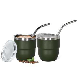 CHLJAR 4oz Stackable Cup, Vacuum Insulated Espresso Cup Set of 2, Espresso Shot Glass for Coffee, Double Wall Stainless Steel Mini Tumbler Shot Glasses with Straw and Lid