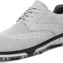 ULTIANT Men's Golf Shoes Fixed Nailless Sole Lightweight Breathable Spikeless Outdoor Footwear (White,46)
