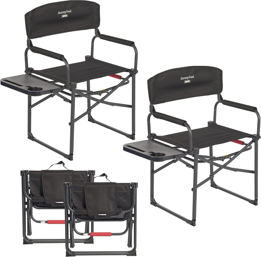 SUNNYFEEL Camping Directors Chair, Heavy Duty,Oversized Portable Folding Chair with Side Table, Pocket for Beach, Fishing,Trip,Picnic,Lawn,Concert Outdoor Foldable Camp Chairs, 21"x25"x36"