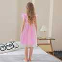 LQSZ Toddler Girls Tutu Dresses Flutter Sleeve Fluffy Party Tulle Dress for Girls 3-12 Years (Pink)