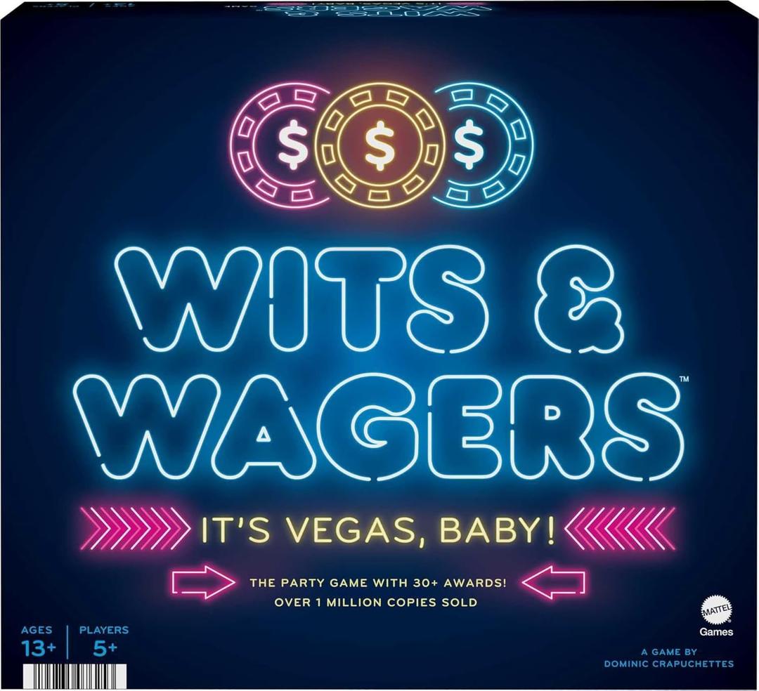 Mattel Games Wits & Wagers Board Game Vegas Edition Party Game with Dry Erase Boards, Markers & Poker Chips for 5+ Players