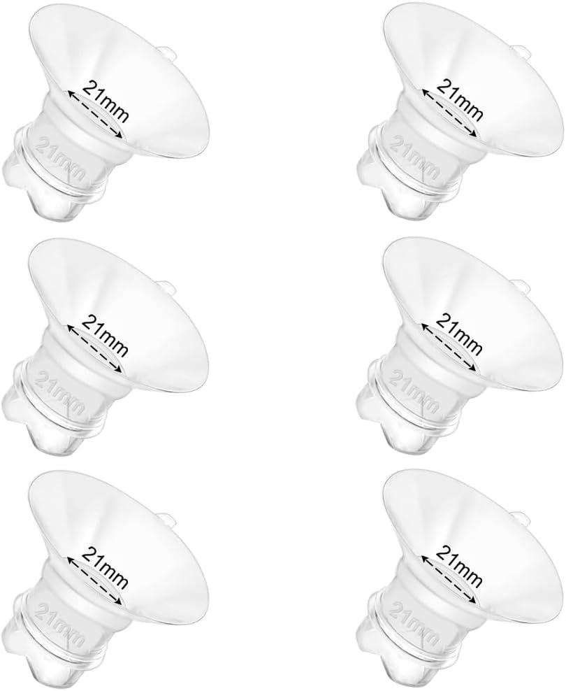 6pcs Updated Silicone Flange Insert 21mm Compatible with Momcozy/Medela/Spectra/Eufy/Lansinoh/TSRETE/Elvie/NCVI/Paruu Breast Pump, for 24mm Flange/Shield, Breastfeeding Essential Replacement Pump Part