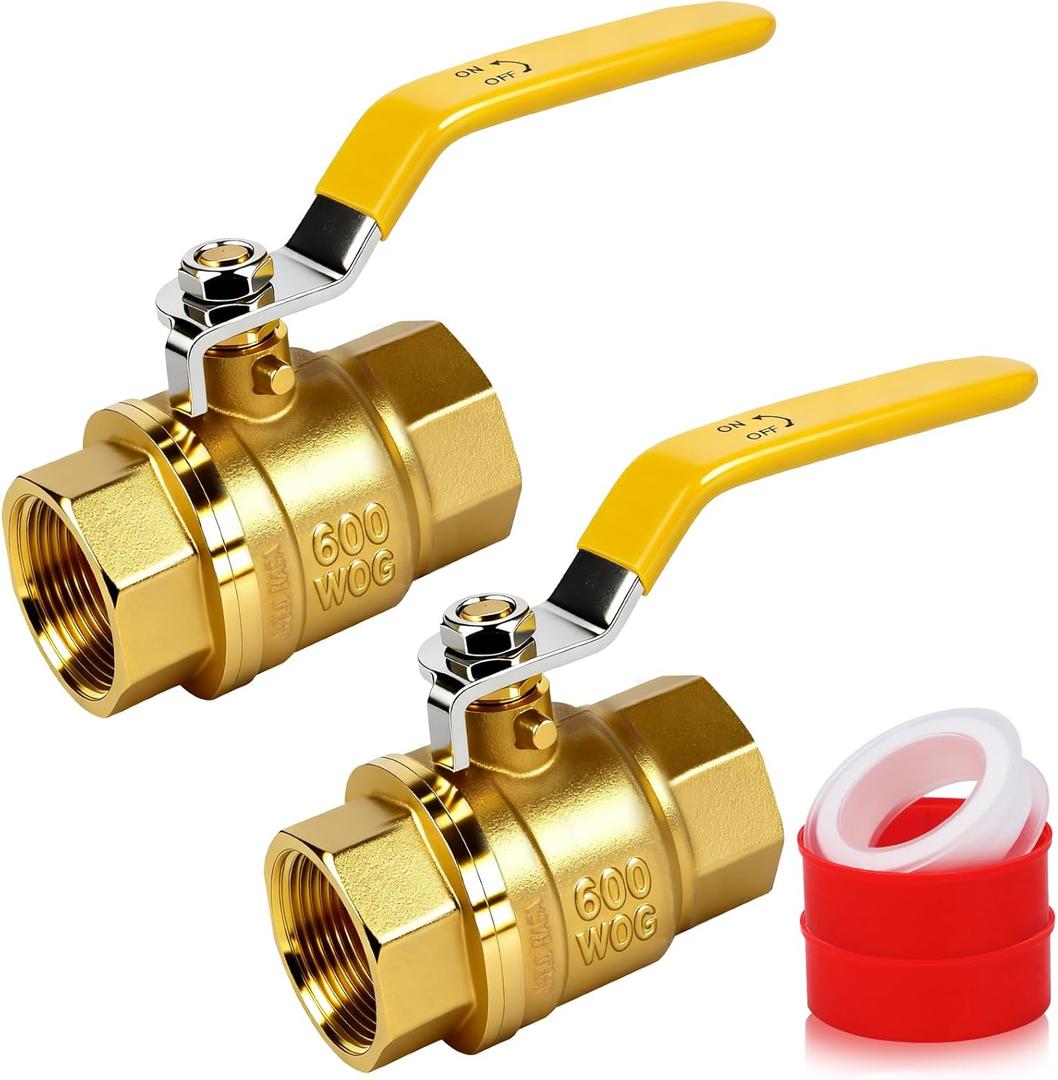 2 Pack 1-1/2" Full Port Brass Ball Valve Heavy Duty, Water Shut Off Ball Valve 1-1/2inch, NPT Female x Female Thread, 600 WOG Water Control Valve Connector Fitting