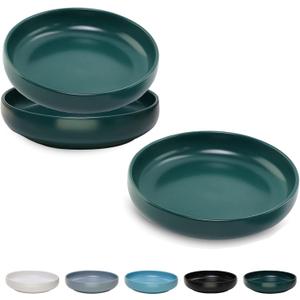 Ceramic Cat Bowls,Shallow Cat Dishes for Food and Water, 6 inch Matte Finish Wide Cat Food Bowl,Whisker Fatigue Free Pet Puppy Kitten Bowl Set of 3,Dishwasher Safe (Blackish green-3pack)