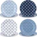 Gandeer 8 Pcs Vintage Floral Print Salad Plates 8 Inch Heavy Duty Plastic Blue Floral Dinner Plate Boho Dishes Assorted Design Spring Dinnerware Set for Party Birthday Bridal Shower