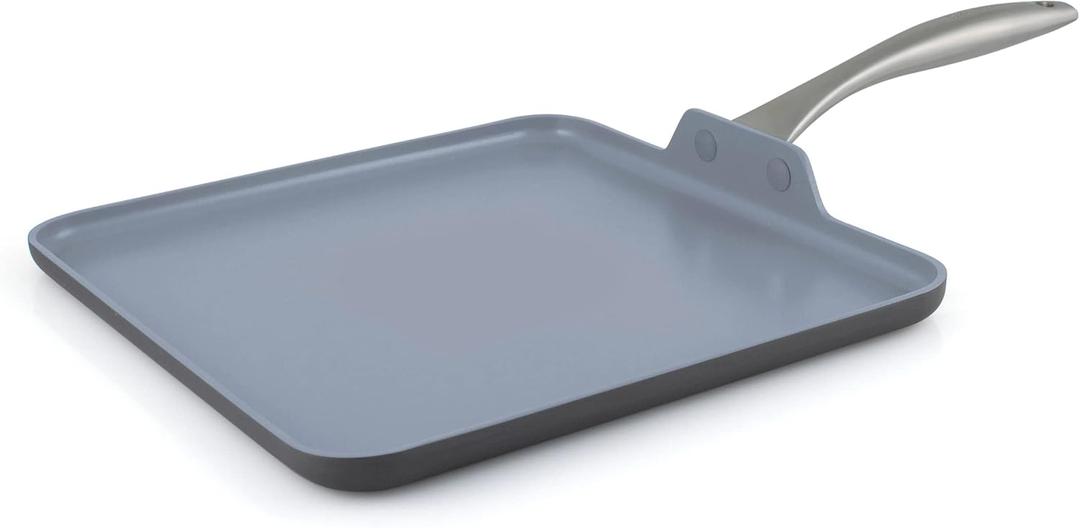 GreenPan Lima Hard Anodized 11" Square Griddle Pan, Ceramic Nonstick, PFAS-Free Nontoxic Pots and Pans, Oven & Broiler Safe, Stainless Steel Handle, Cookware for Eggs & Omelet, Gray
