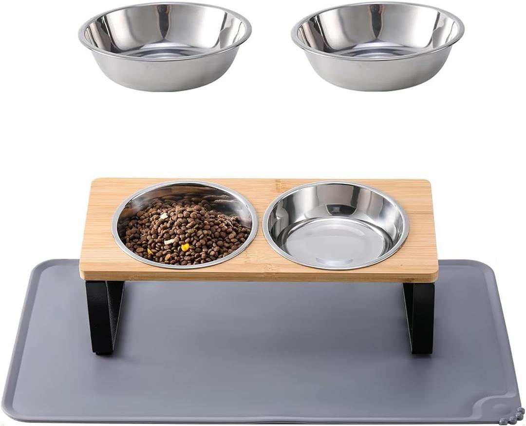 Upgraded Elevated Cat Bowls with Food Mat+2Pack 5.5Inches Replaceable Bowl