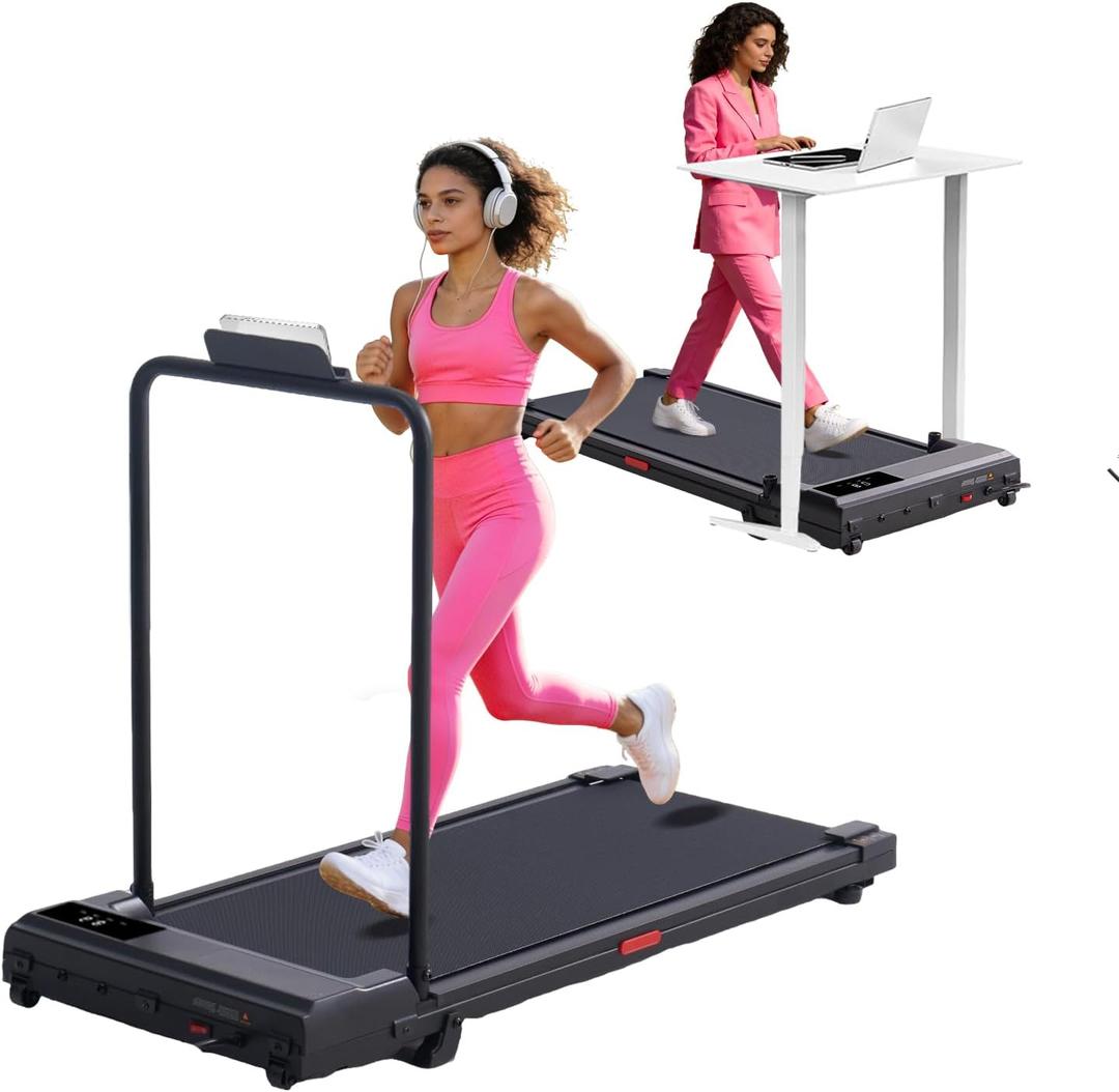 Portable Walking Pad Treadmills for Home Small, Electric Mini Walking Treadmill for Exercising, 3.0HP Compact Walking Pad Treadmill with Handle Bar, 0.6-7.6MPH, 350LB Capacity