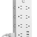 Surge Protector Power Strip with USB Ports, 14 AC Outlets with 4 USB Ports (1 USB C), 5 Feet Extension Cord with Multiple outlets, 1875W/15A, One Touch Switch Button, Wall Mountable for Home, Office (White)