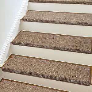 SMILOOL Bullnose Carpet Stair Treads Non Slip for Wooden Steps Indoor, 9.5" x 35" 4 Pieces, Extra Wide Bull Nose Carpet Runners for Wood Stairs, Step Covers, Stair Tread Rugs, Washable, Brown