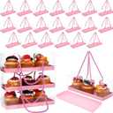 Honeydak 24 Pcs Pink Clear Cupcake Boxes with Handle 9 x 3 x 3 Inch Portable Rectangular Plastic Roll Container Gable Bakery Cake Boxes for Mother's Day Birthday Wedding Party Supplies 