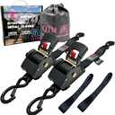 QTM 1.73" X 10' Retractable Ratchet Straps, 2-Pack, Heavy Duty, 4,400LBS Max Breaking Strength, Ratchet Straps Self Retractabel, Coated S Hook for Motorcycle, Truck, Trailer