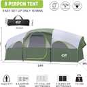CAMPROS CP Tent 8 Person Camping Tents, Weather Resistant Family Tent, 5 Large Mesh Windows, Double Layer, Divided Curtain for Separated Room, Portable with Carry Bag
