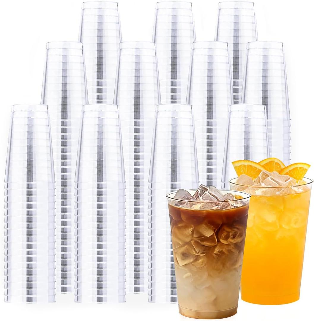BYSNOW 300 Pack 12 oz Clear Plastic Cups, Disposable Heavy Duty Hard Plastic Cups, Wine Drinking Cups, Cocktail Glasses, for Party, Wedding, Home, Dinner