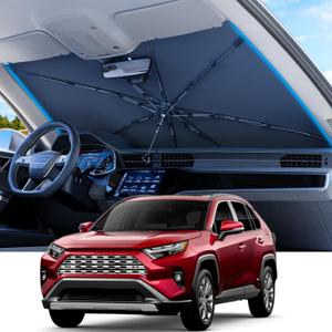 REEVAA 2025 Upgraded Car Windshield Sun Shade Umbrella [100% Sun Protection & Keep Cool] Protect Interior, 360 Flex Handle Sun Shield Sunshade, Medium (57''x32'') for Most SUV/Truck