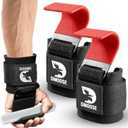 DMoose Fitness Weight Lifting Hooks (Pair) for Deadlifts, Pull Ups, Rows & Shrugs - Anti-Rip Nylon Strap Hand Grips with Thick Wrist Padding - Heavy Duty Wrist Straps for Weightlifting & Gym Workouts (Red)