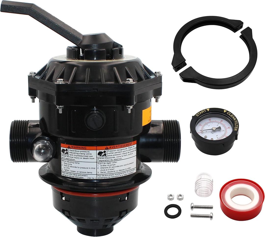 262506 1-1/2-Inch 6-Way Clamp Style Multiple Port Valve Top Mount Compatible with Tagelus/Sand Dollar/Meteor Pool and Spa Sand Filter