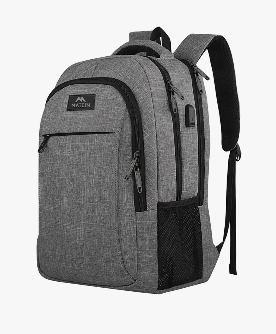 MATEIN Travel Laptop Backpack, Business Anti Theft Slim Sturdy Laptops Backpack with USB Charging Port, Water Resistant College School Computer Bag Gift for Men & Women Fits 15.6 Inch Notebook, Grey
