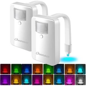 2 Pack Toilet Night Light Motion Sensor, 16-Color LED Toilet Bowl Nightlight for Bathroom, Useful Stuff for Senior Safety & Toddler Potty Training, Unique Gift for Dad, Men