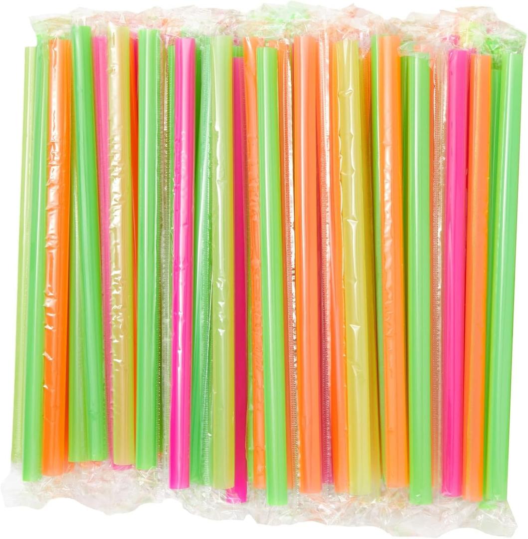 Juvale 100 Disposable Plastic Drinking Straw - Individually Wrapped Jumbo Smoothie Straws for Boba, Fruit, Milkshakes & Bubble Tea (4 Colors, 0.5-Inch Diameter, 10-Inch Length)